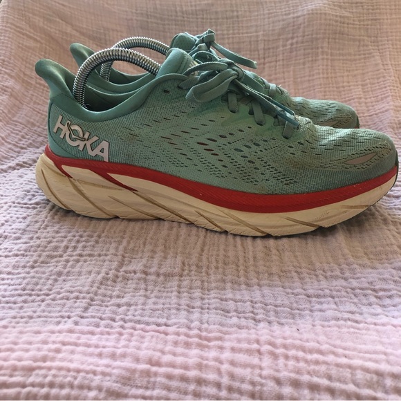 HOKA Clifton 8 Blue and Red Running Walking Shoe Sneakers - Picture 2 of 11
